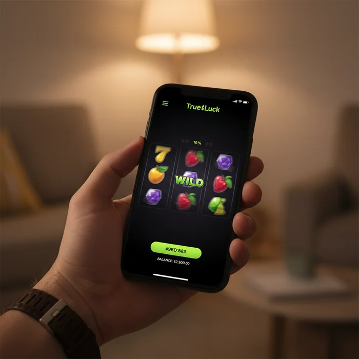 True Luck mobiele interface — responsieve weergave via mobiele browser op smartphone
