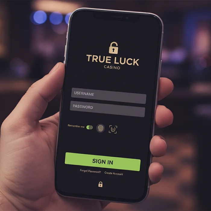 True Luck inlogscherm — e-mailveld, wachtwoordveld en 2FA-optie